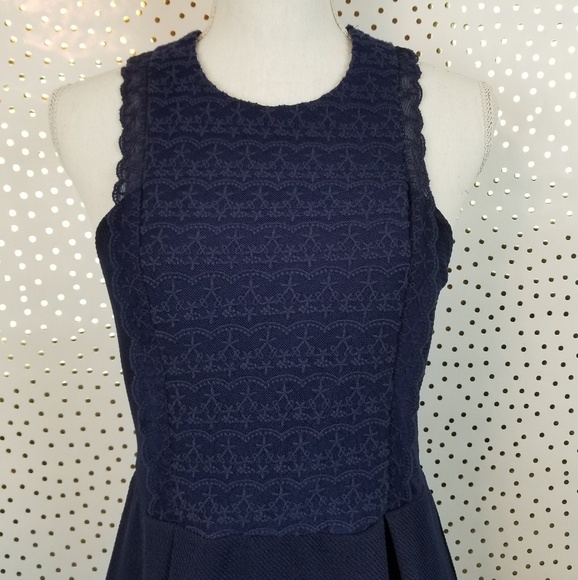 Francesca's Alya Navy Fit and Flare Lace Bib Dress - Picture 2 of 8